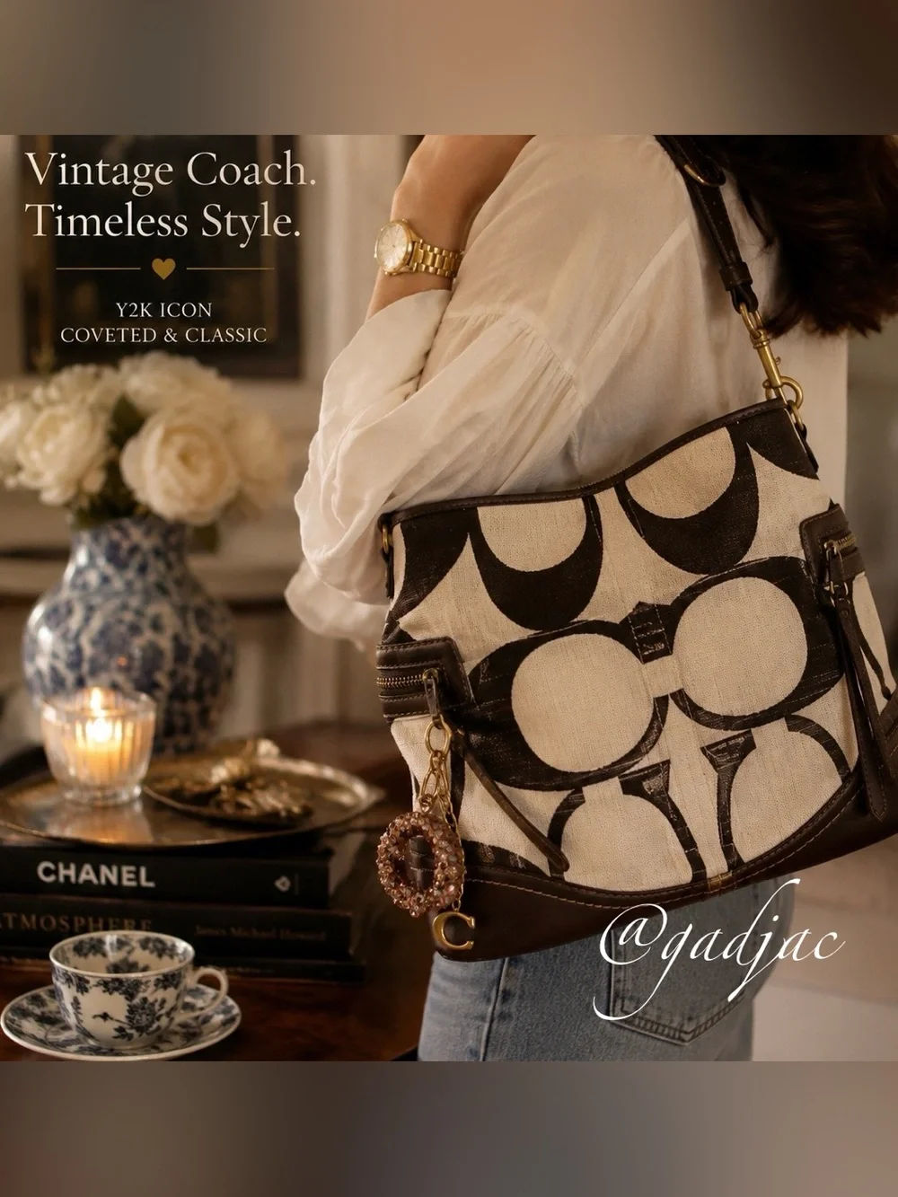 VINTAGE Y2K Coach Carly Hobo Bag – Rare Giant C Brown & Cream Linen #7473